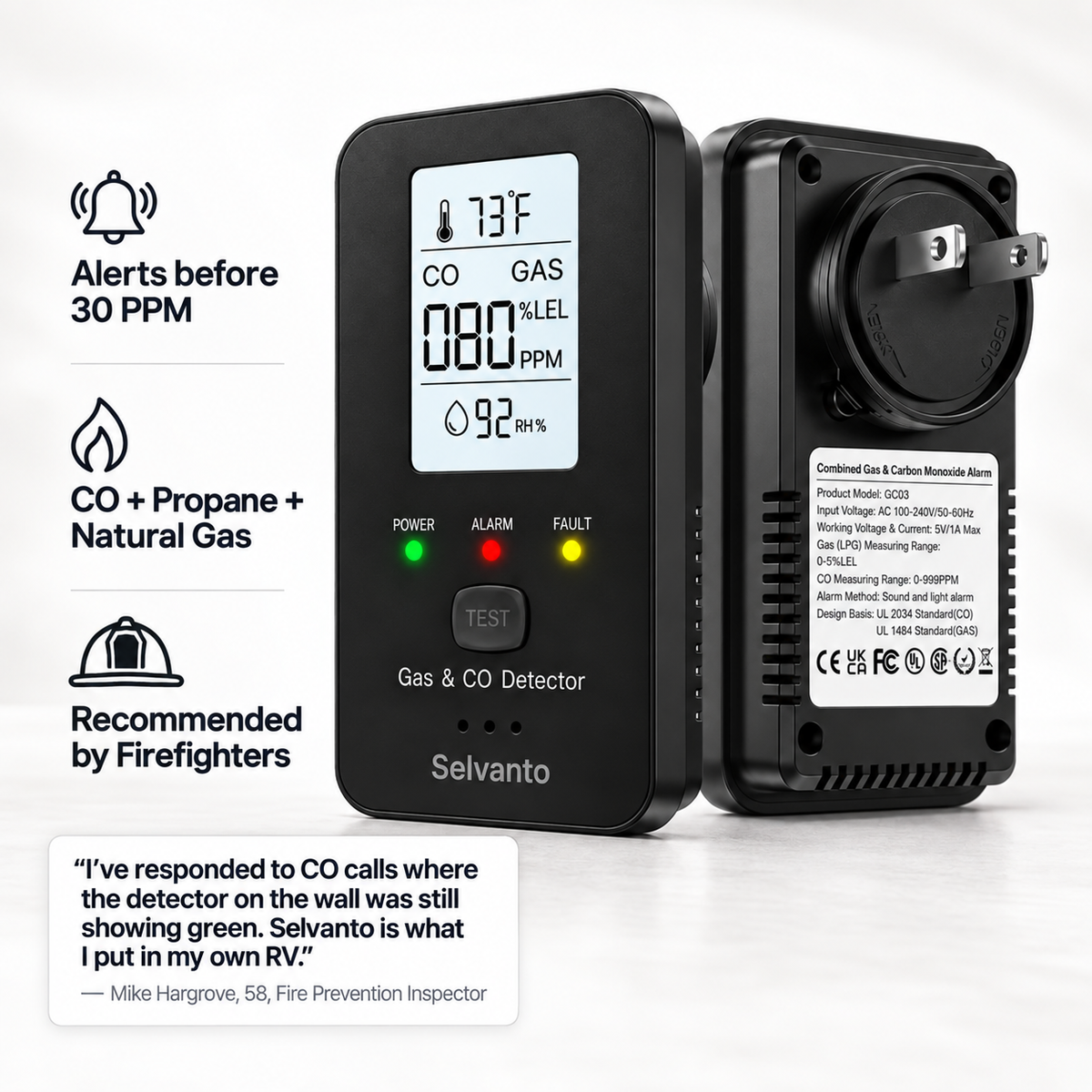 Selvanto 4-in-1 CO Detector For RVs